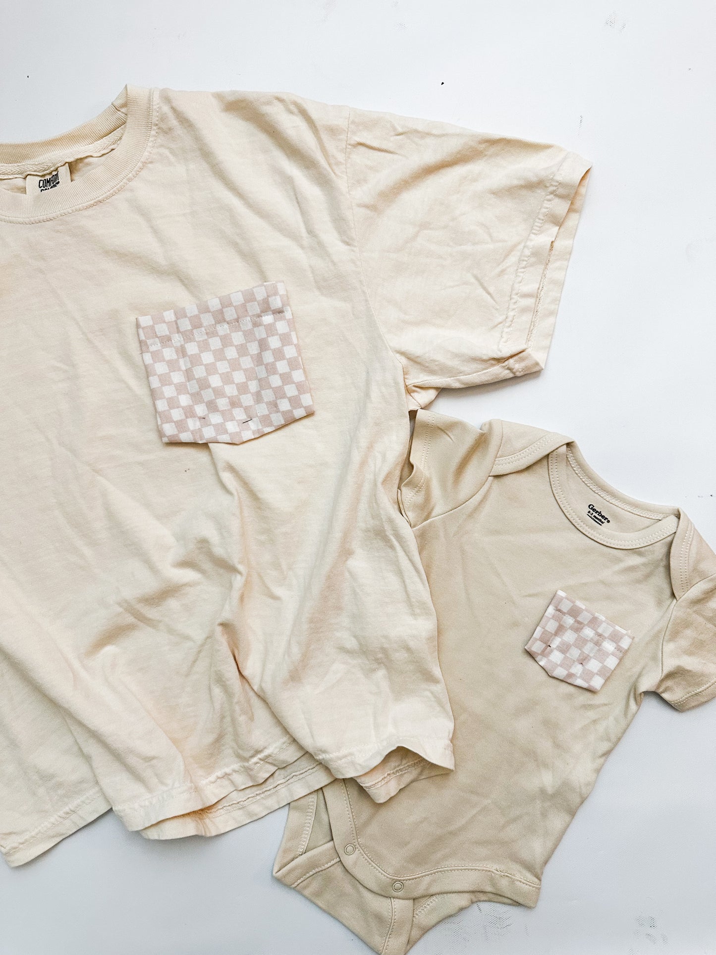 Mommy & Me Pocket Tees, Beige Checkered