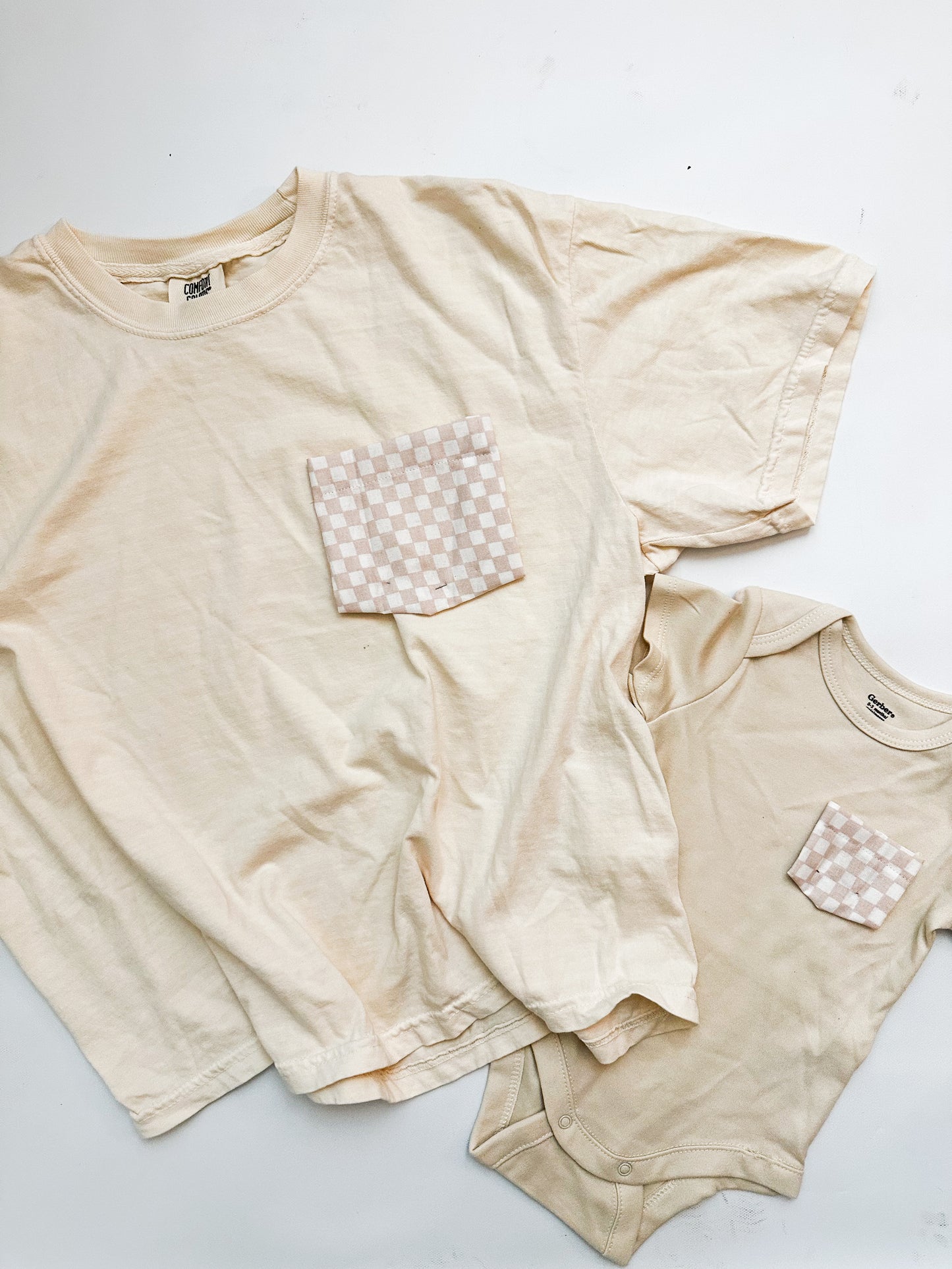 Mommy & Me Pocket Tees, Beige Checkered