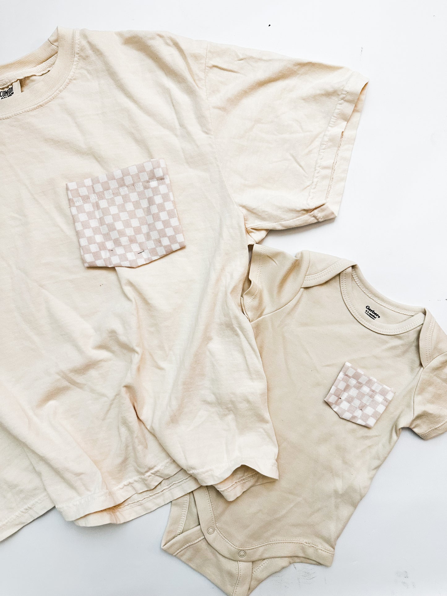 Mommy & Me Pocket Tees, Beige Checkered