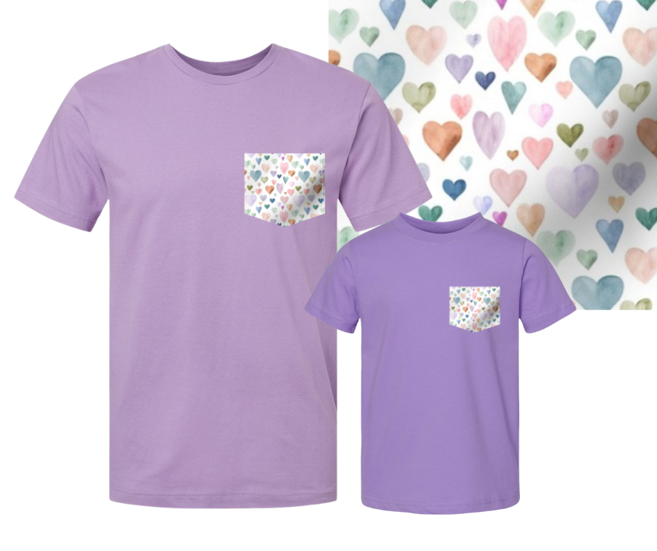 Lavender Watercolor Hearts Pocket Tee