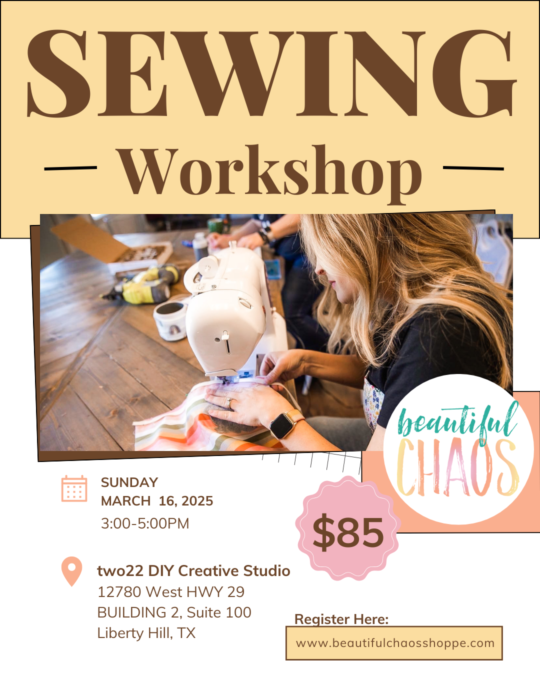 3/16/2025 Sewing Workshop | Two 22 DIY Creative Studio | Liberty Hill, Texas