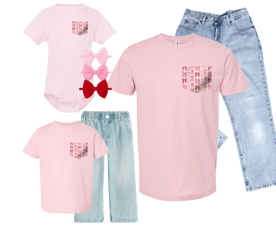 Coquette Valentines Bows Pocket Tee